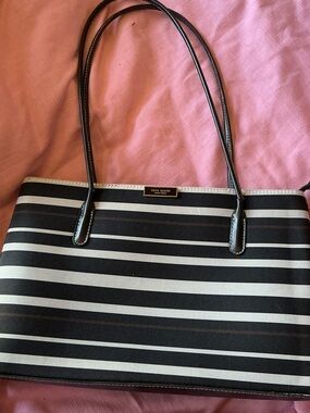 Kate Spade Hayden Sailing Stripe Tote in black and white striped nylon.